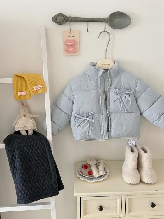 女童韩版保暖棉服2025冬季新款洋气爱心蝴蝶结防跑棉外套-86082