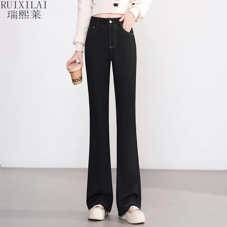 莱赛尔天丝牛仔裤女春秋2025新款百搭显瘦微喇裤子弹力垂感休闲裤