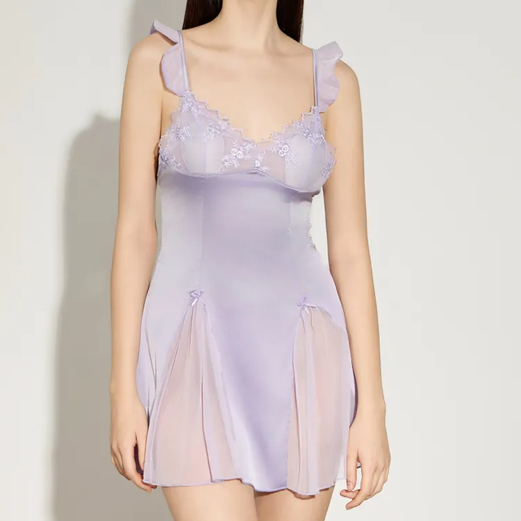 【遇晚意】吊带性感睡裙女冰丝睡衣修身时尚蕾丝家居服夏女士