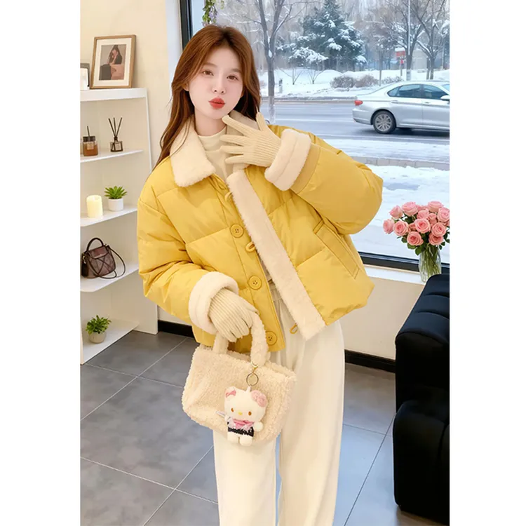 2025冬季新款翻领加厚棉服休闲裤两件套女时尚减龄百搭氛围感套装