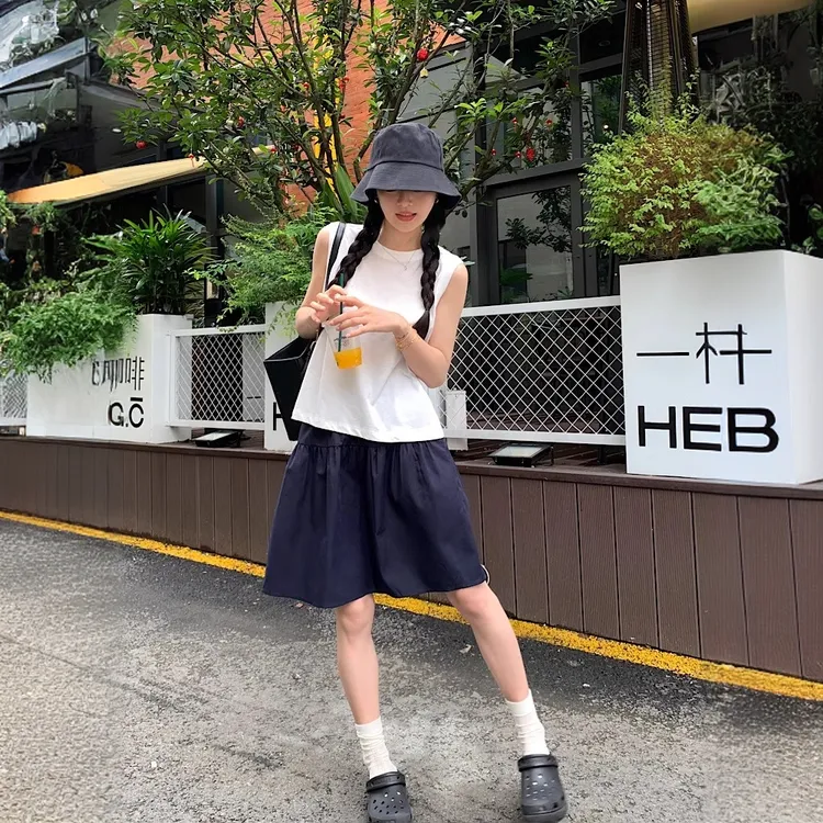 6118日系休闲松紧半身裙短裙女春夏季新款百搭显瘦宽松休闲运动裙