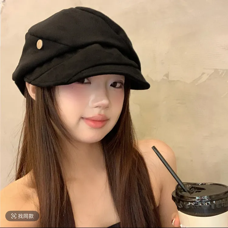 2025新款一帽多戴麂皮贝雷帽子女春秋时尚画家帽甜美显脸小云朵帽