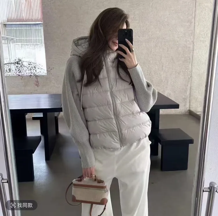 轻薄拼接假两件棉服女2025新款秋冬短款棉衣韩系保暖小个子外套潮