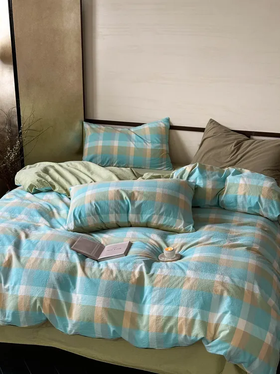 A类四件套纯棉100%全棉色织水洗棉加厚床单被套柔软亲肤简约