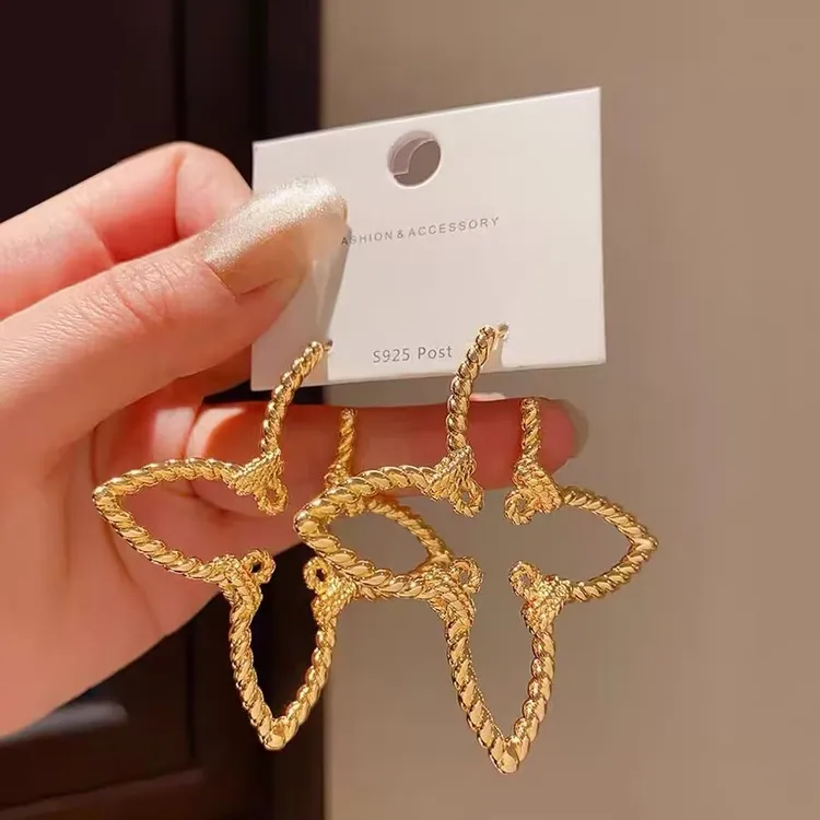 铜合金耳饰 钟楚曦同款法式镂空花朵耳环欧美风小众高级金色耳饰