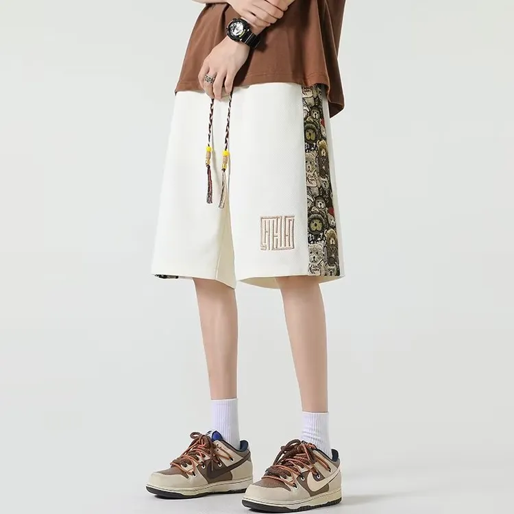 国潮复古菠萝格刺绣短裤男夏季中国风宽松大码运动五分裤潮牌裤衩