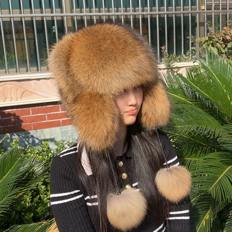 小熊帽子乌苏里貉本色全毛霸王帽冬季户外保暖皮草帽子