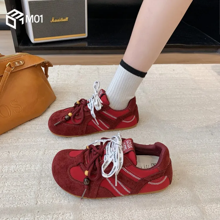 M01时尚复古内增高软底德训鞋女春秋季新款系带运动休闲阿甘鞋