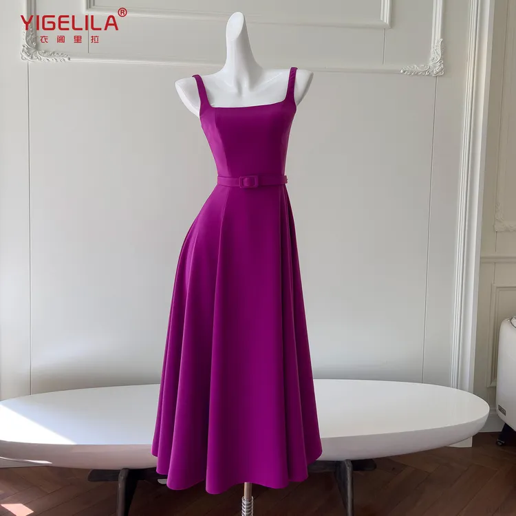 夏季时尚显瘦紫色吊带晚礼服！衣阁里拉设计师款轻奢气质连衣裙法