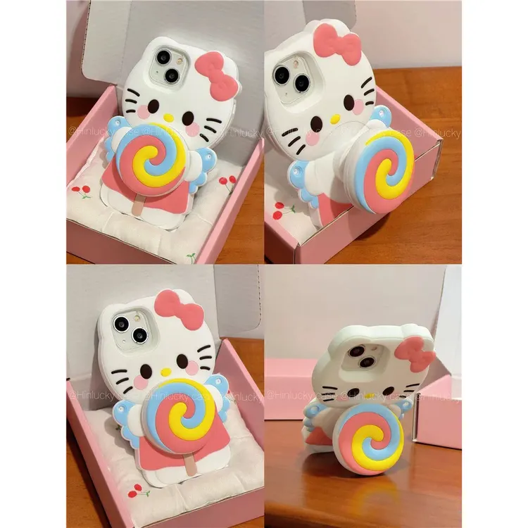 卡通棒棒糖Kitty支架适用苹果iphone16pro max新款15手机壳14古早