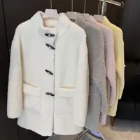 京妮儿推荐【雪松影】冬季韩版显瘦牛角扣中长款毛毛大衣24933