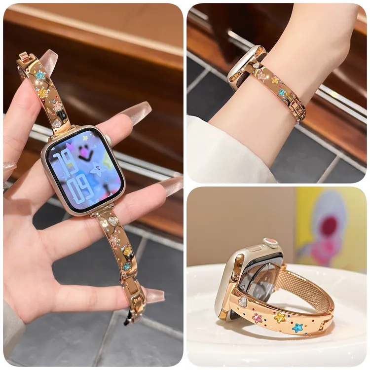 适用苹果Applewatchs10手表带金属手镯星星iWatch9/8/7/6/5/4腕带