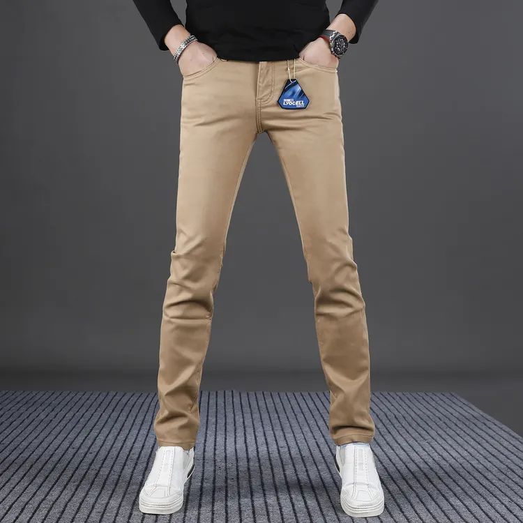 米黄色男士牛仔裤男款爆款2025秋冬新款修身小脚高端弹力休闲长裤