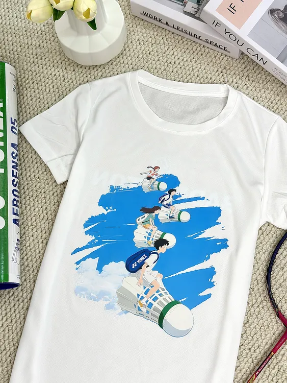 宫崎骏速干羽毛球男女2025夏季透气运动定制logo宽松直筒球衣T恤