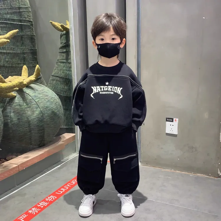 男童春装套装2025新款韩版儿童字母时髦卫衣潮酷男孩休闲炸街衣服