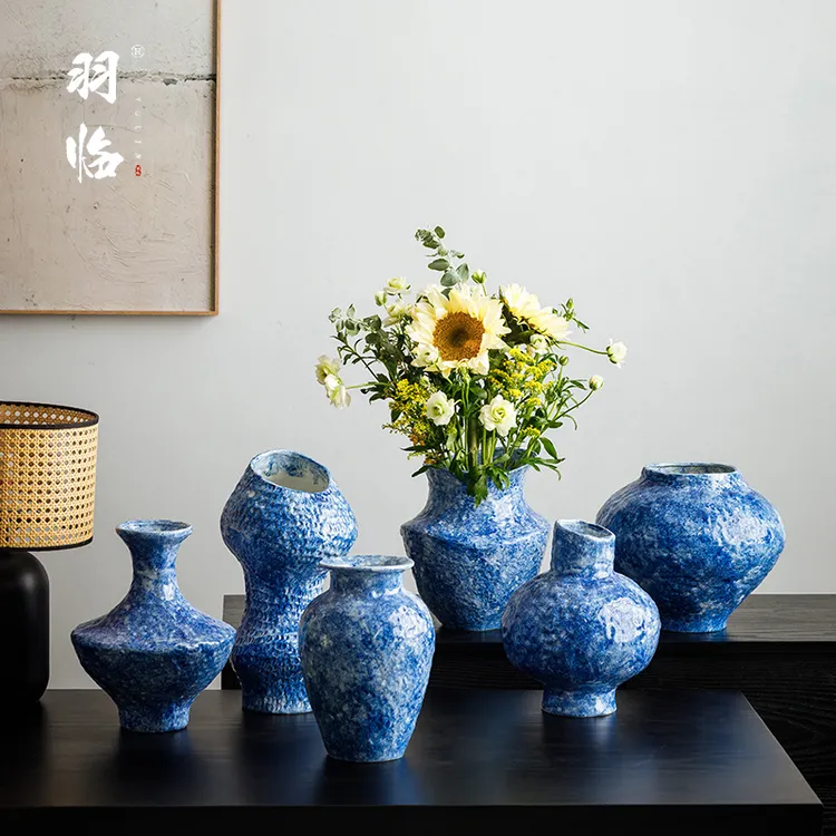 景德镇陶瓷花瓶新中式客厅干插花蓝色玄关简约摆件餐桌面可养鲜花