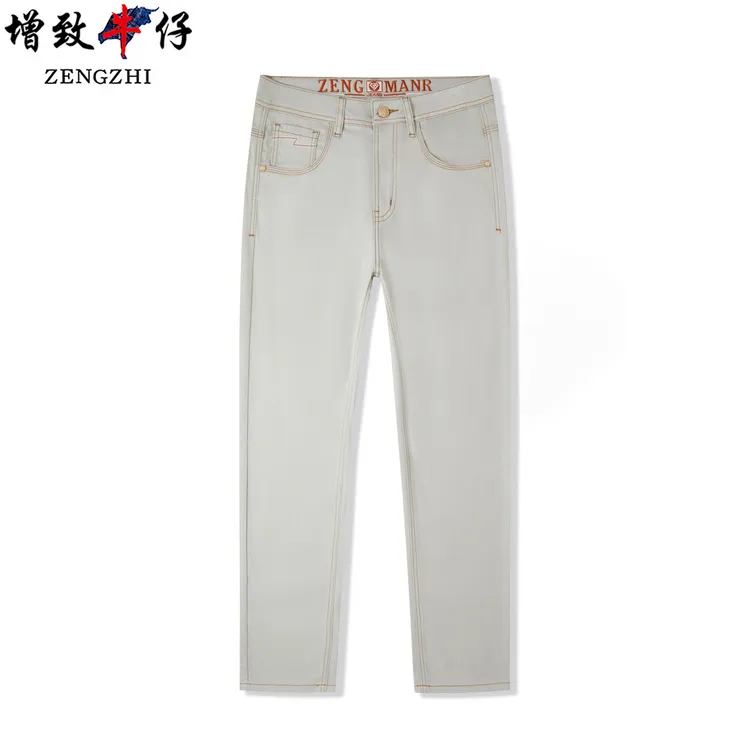 秋款【桑蚕丝牛仔】白灰色奢品【柔软丝滑】弹力小直筒牛仔裤男209#