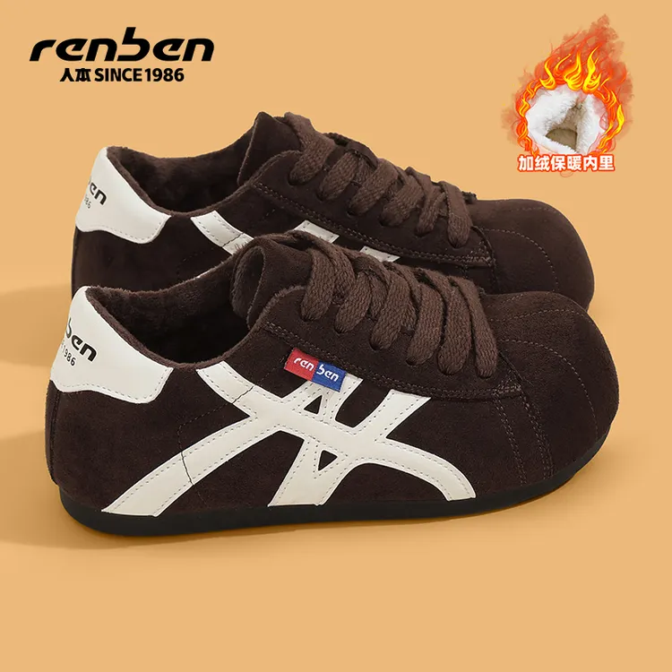 人本2025新款保暖加绒德训鞋注压时尚休闲鞋厚底女鞋韩版ootd穿搭