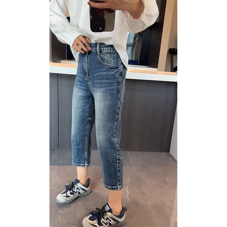 2025秋季新爆款高腰直筒牛仔裤女大码显瘦宽松时尚百搭八分烟管裤
