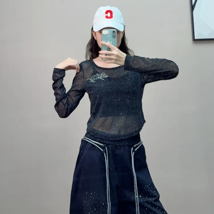 纤伽【洒金银丝】秋季新款闪星上衣时尚百搭广场舞曳步舞跳舞服长袖