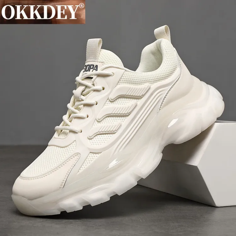okkdey男鞋秋季网面透气软底跑步鞋男运动休闲鞋厚底潮流老爹鞋