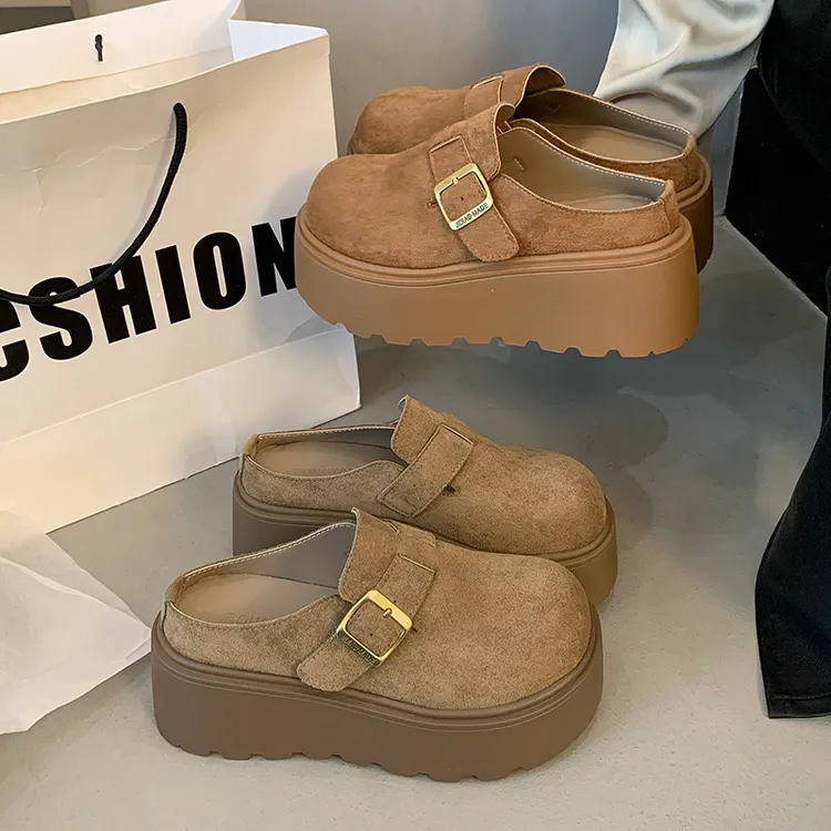 小个子7cm厚底包头半拖鞋女2025新款百搭增高显瘦轻便勃肯半拖鞋