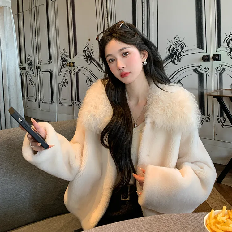 LMOMO 星光少女羊羔毛毛外套女真皮毛一体领年轻款皮草新款Y2217