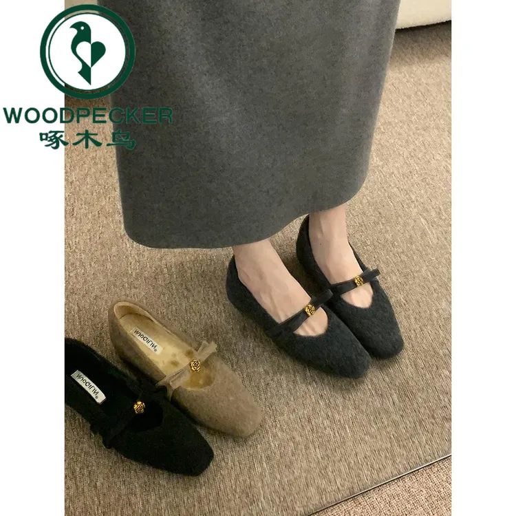啄木鸟法式小香风秋冬2025新款加绒玛丽珍鞋内增高浅口单鞋女气质