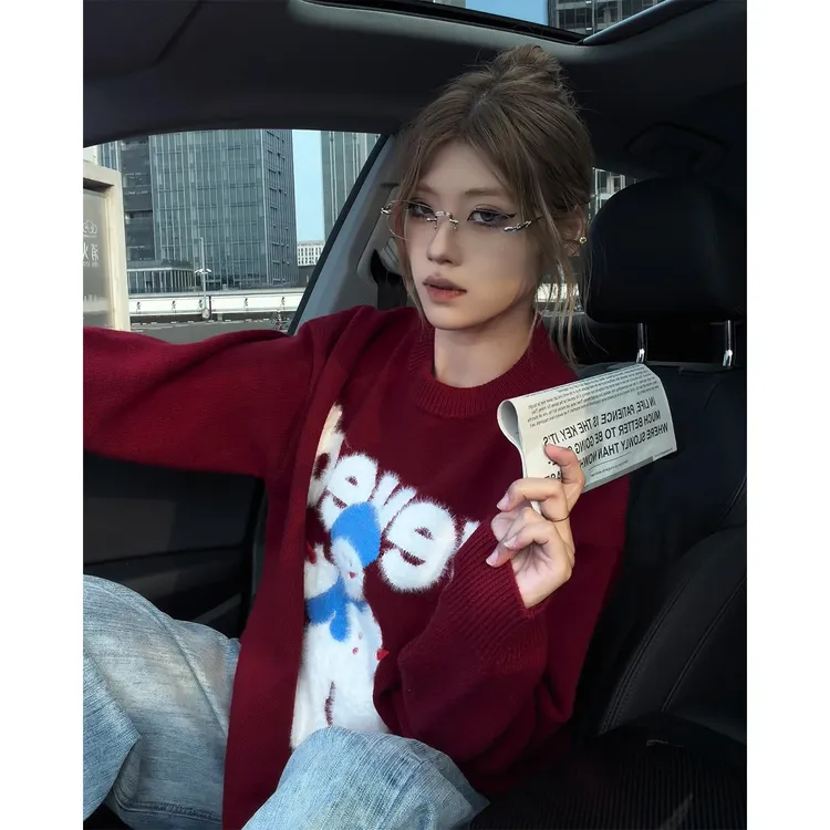 小雪人毛衣男秋冬季宽松休闲潮流百搭慵懒风卡通情侣装毛茸茸衣服