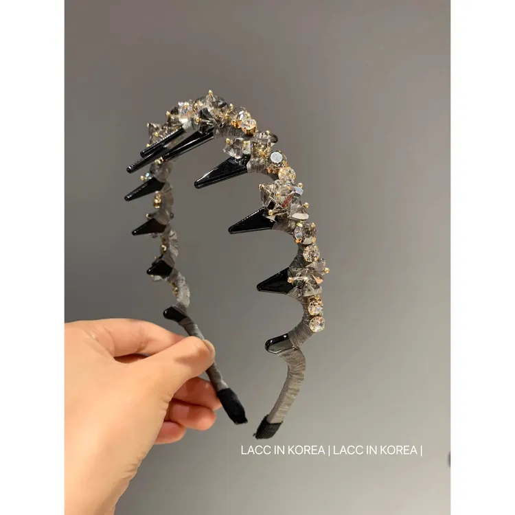 韩国精致冰晶串珠发卡带齿发箍2025新款压发轻奢带钻头饰头箍女生