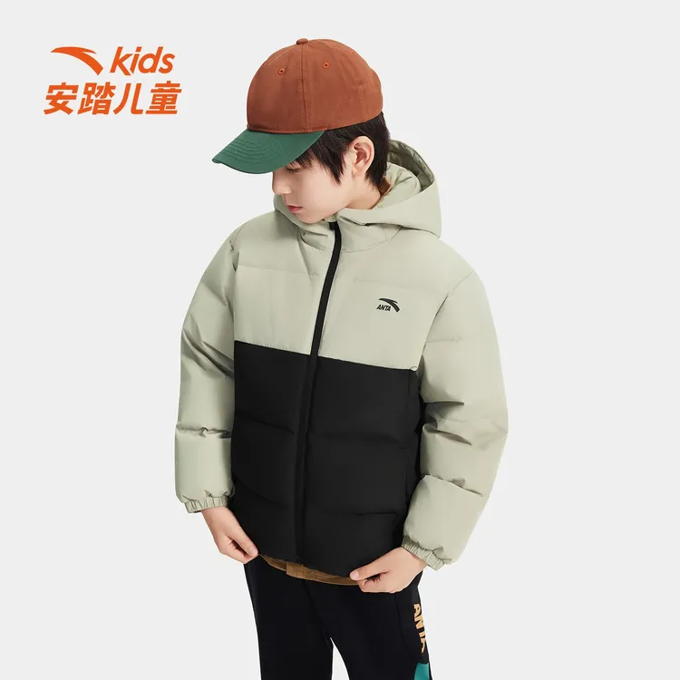 冬季羽绒服 安踏儿童 加厚舒适保暖流光风四防连帽外套7901