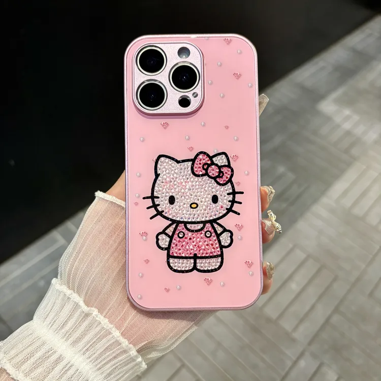 苹果/华为/oppo/vivo/小米 闪钻凯蒂适用iPhone17/16玻璃手机壳