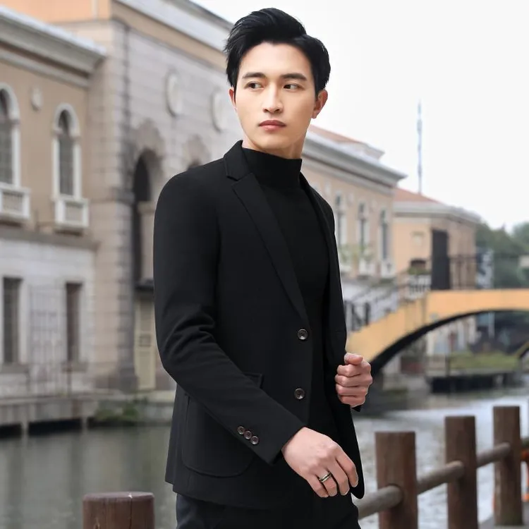 休闲西装男士外套修身韩版加厚帅气毛呢子秋冬男士冬季韩版小西装