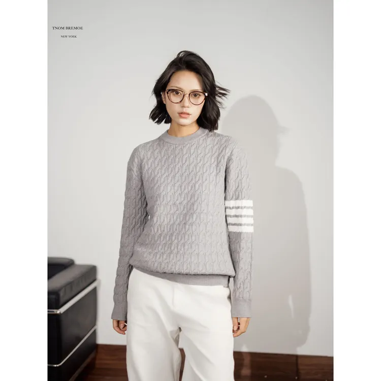TNOM  BREMOE男女同款绞花针织衫毛衣圆领宽松保暖套衫纯色打底