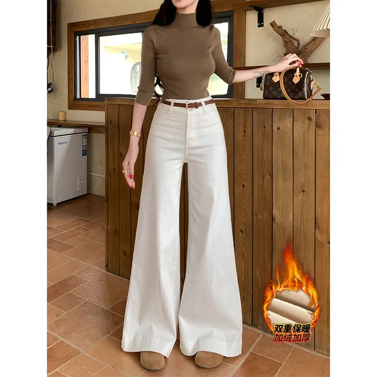 宽松不贴腿加绒阔腿牛仔裤女2025年冬季新款高腰显瘦显腿长拖地裤