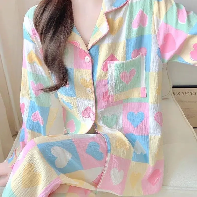 【高质量】睡衣女春秋季可外穿甜美女士款长袖长裤宽松套装家居服