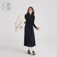 紫涵半拉链高领连衣裙女冬季针织拼接散边裙打底长裙Z3Z09JS056