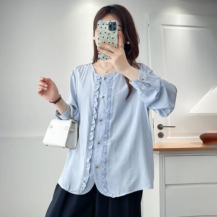 大码女装秋季新款时尚长袖衬衫女宽松显瘦百搭胖mm洋气遮肉上衣服