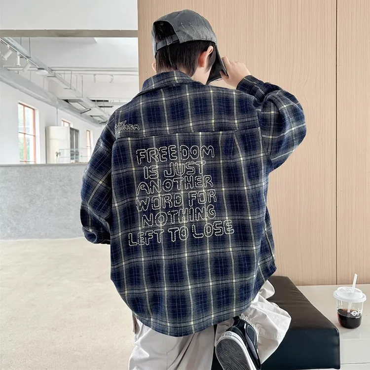 儿童装男童秋装衬衫春秋款2025新款中大童男孩格子秋季帅气衬衣潮