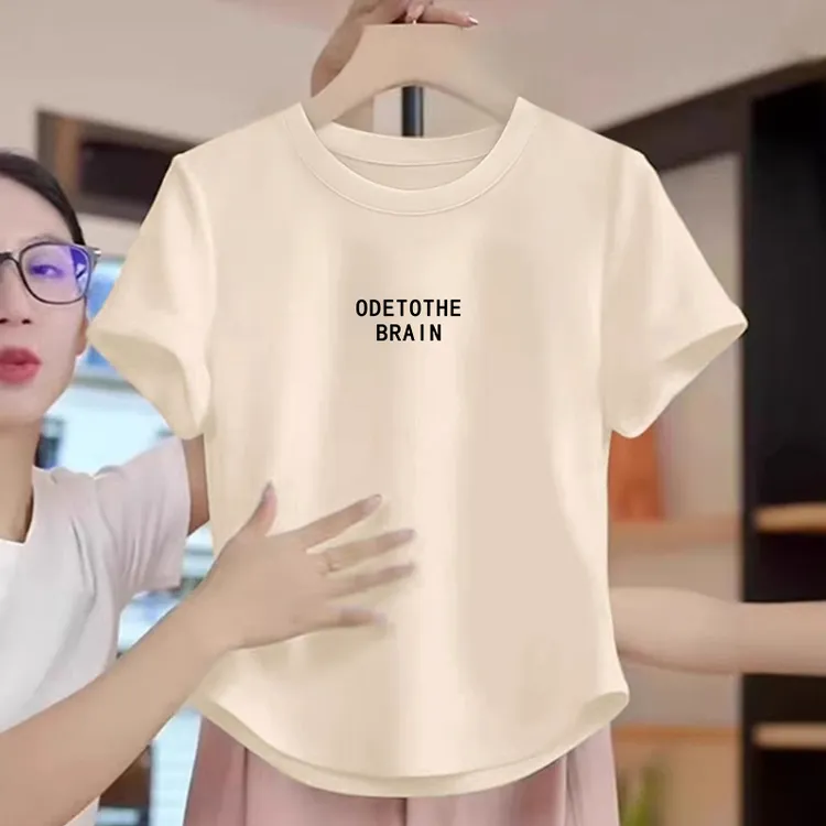 夏季中大儿童短款短袖t恤纯棉字母印花夏装女孩修身正肩上衣洋气