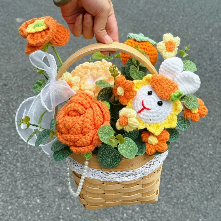 【可爱田园】手提毛线花束桌面摆件永生生日礼品送学生老师A57