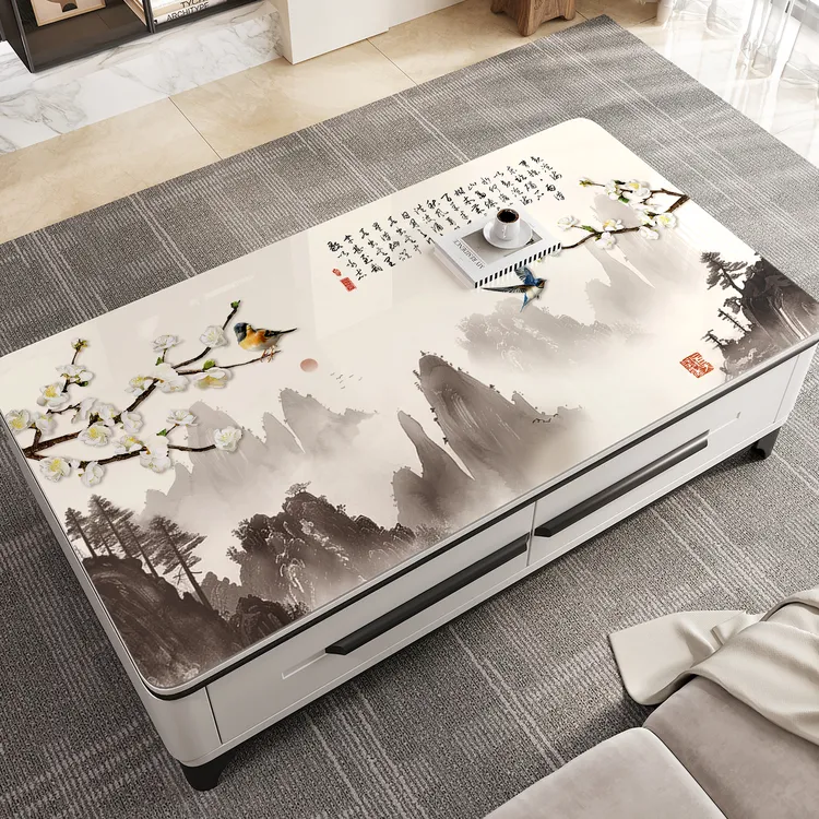 国风水墨画茶几桌垫免洗防水桌面保护垫子轻奢高级感客厅茶几桌布