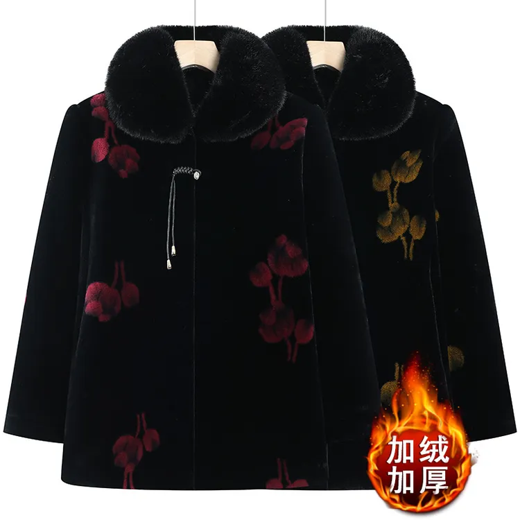 妈妈水貂绒外套中老年冬装女奶奶装加绒大衣高贵仿皮草老人衣服