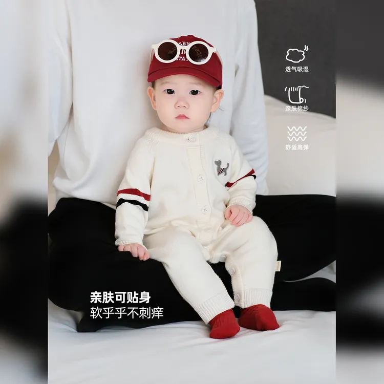 新款婴幼儿秋装洋气宝宝衣服春秋款超萌婴童连体毛衣哈衣爬服