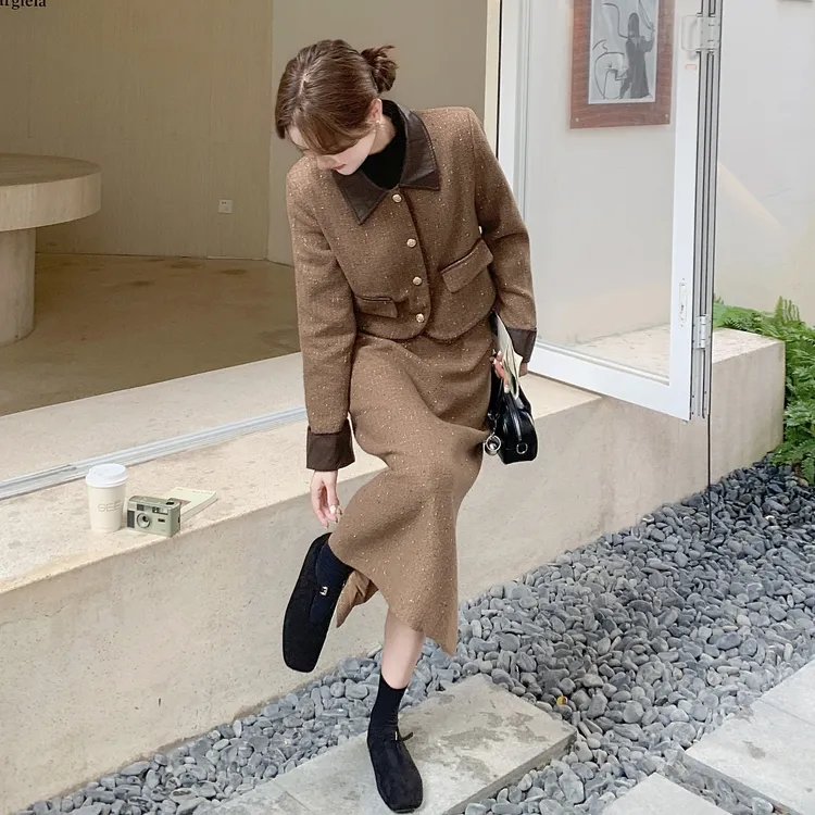法式复古小香风套装裙女2025秋冬巨好看气质减龄高级感夹棉两件套
