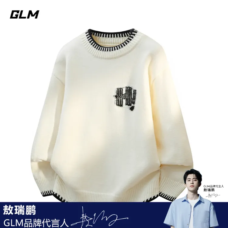GLM复古针织毛衣男秋冬季新款软糯慵懒圆领青年美式风休闲上衣