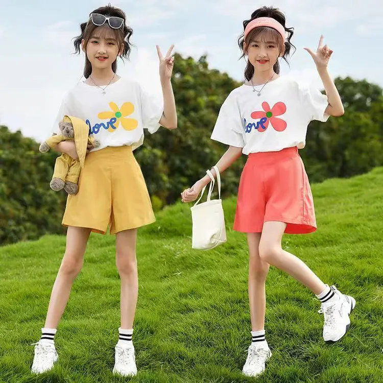 夏季女童套装新款儿童短袖短裤中大童运动两件套女孩时尚宝宝洋气