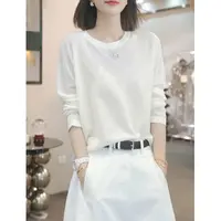 高品质女装白色圆领棉质t恤春秋冬长袖新款慵懒内搭上衣打底衫ins