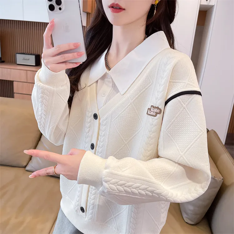 卫衣女春秋季新款宽松遮肉polo领设计套头百搭减龄显瘦长袖上衣潮