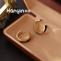 铜合金皮质耳饰 925银针2.2cm杨树林豹纹C形耳钉轻奢高级感AAA